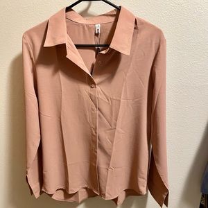 Dusty Rose Button Down V Neck Shirt
